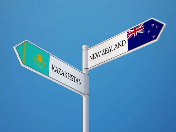Kazakhstan New Zealand  Sign Flags Concept — Stock Photo, Image