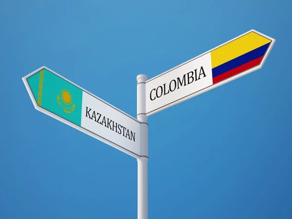 Kazakhstan Colombie Signer Drapeaux Concept — Photo