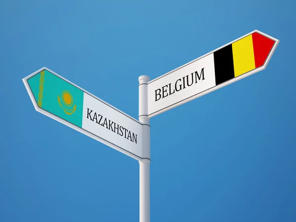 Kazakhstan Belgique Signer Drapeaux Concept — Photo