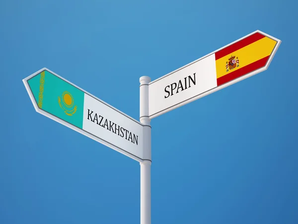 Kazakhstan Spain  Sign Flags Concept — Stock Photo, Image