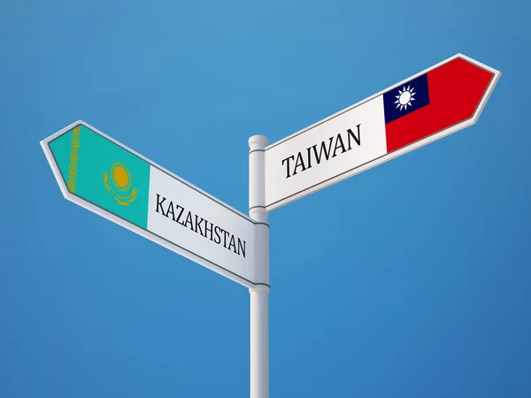 Kazajstán Taiwan Sign Flags Concept —  Fotos de Stock