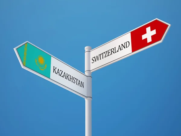 Kazakstan Schweiz tecken flaggor koncept — Stockfoto