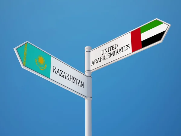 Kazakistan Emirati Arabi Uniti Segno Bandiere — Foto Stock