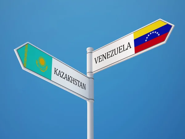 Kasachstan venezuela sign flags concept — Stockfoto