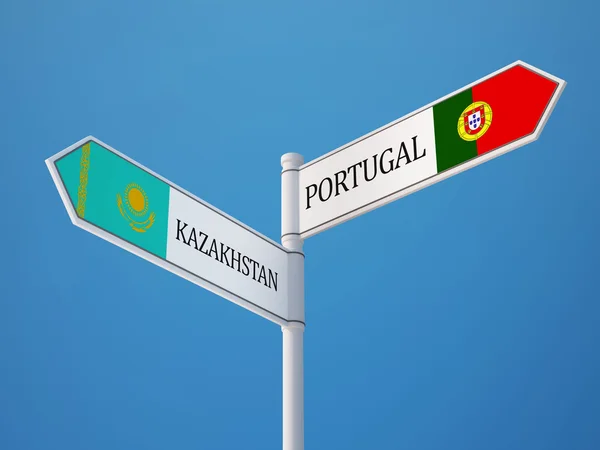 Kazakhstan Portugal  Sign Flags Concept — Stock Photo, Image