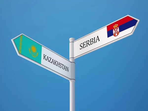 Kazakstan Serbien tecken flaggor koncept — Stockfoto