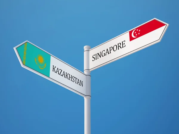 Kazakistan Singapore Firma Bandiere Concetto — Foto Stock