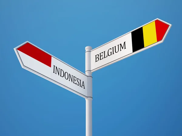 Indonésie Belgique Signer Drapeaux Concept — Photo