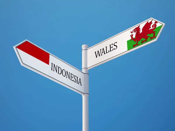 Indonésie Wales znamení příznaky koncept — Stock fotografie