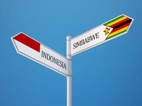 Indonesien Zimbabwe tecken flaggor koncept — Stockfoto