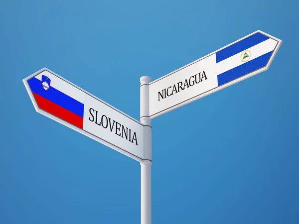 Slovenia Nicaragua Firmare Bandiere Concetto — Foto Stock