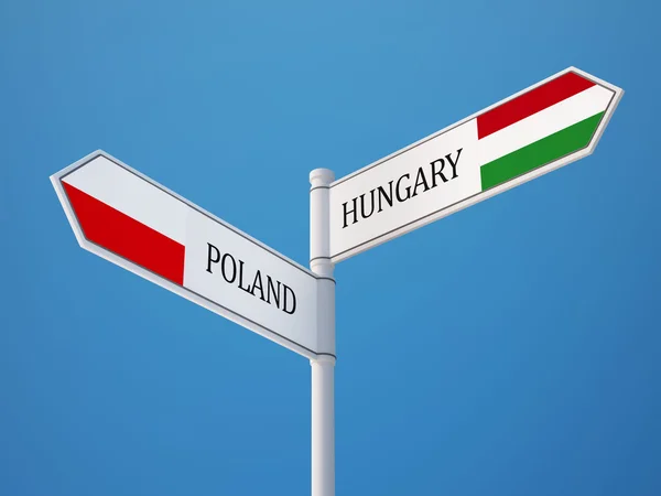 Poland Hungary  Sign Flags Concept — Stock Photo, Image