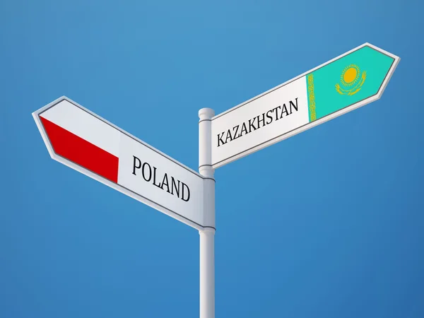 Polen und Kasachstan unterzeichnen Flaggen Konzept — Stockfoto