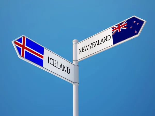 Island nyazeeländskt underteckna flaggor koncept — Stockfoto