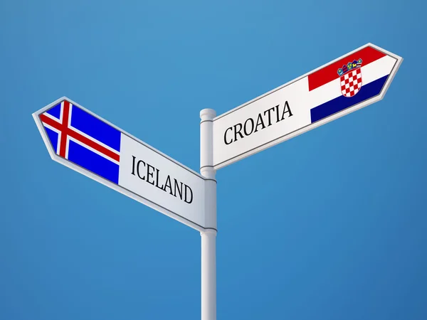 Islande Croatie Signer Drapeaux — Photo