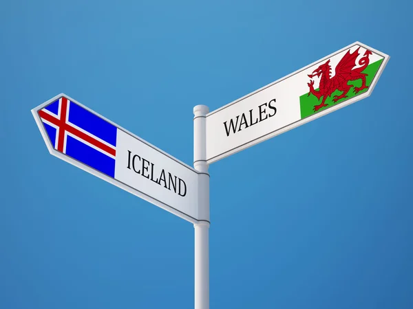 Islande Pays de Galles Signer Drapeaux Concept — Photo