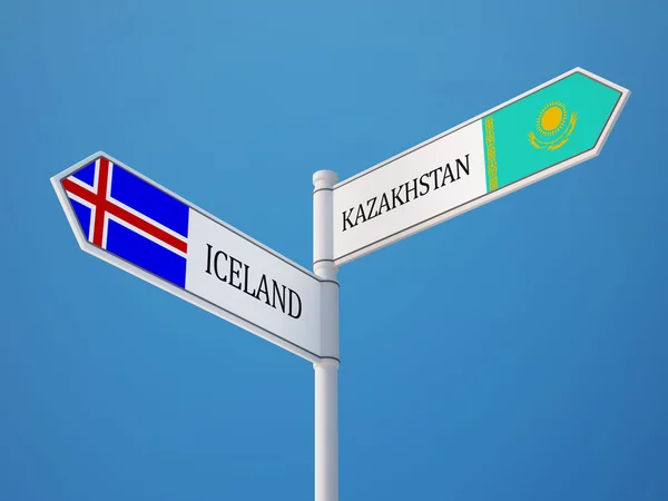 Island Kazakstan tecken flaggor koncept — Stockfoto