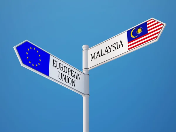 Europeiska unionen Malaysia tecken flaggor koncept — Stockfoto