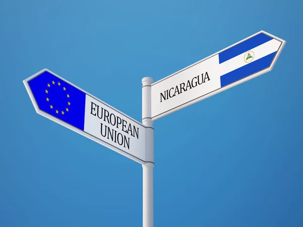 Unión Europea Nicaragua Firma el concepto de banderas — Foto de Stock