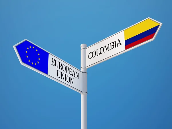 युरोपियन युनियन कोलंबिया साइन ध्वज संकल्पना — स्टॉक फोटो, इमेज