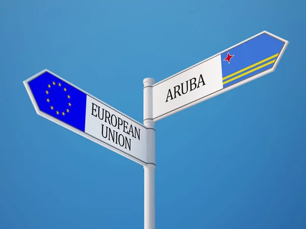 Banderas de la Unión Europea Aruba Sign — Foto de Stock