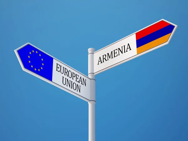 Europeiska unionen Armenien tecken flaggor koncept — Stockfoto