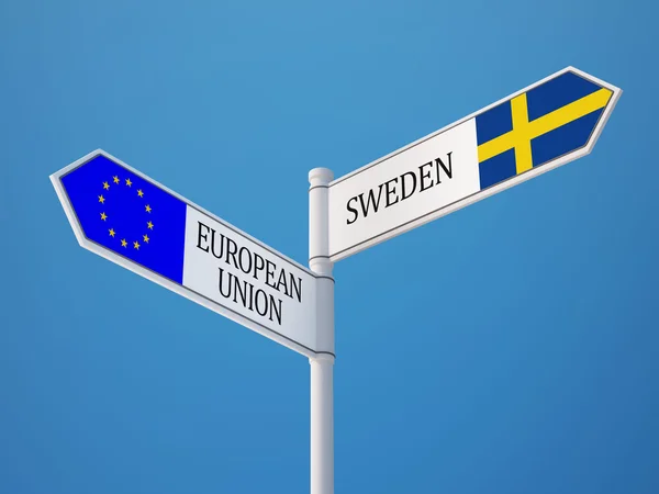Europeiska unionen Sverige tecken flaggor koncept — Stockfoto