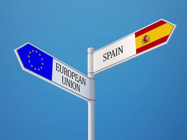 Den europeiske union, Spania, undertegner flagg – stockfoto