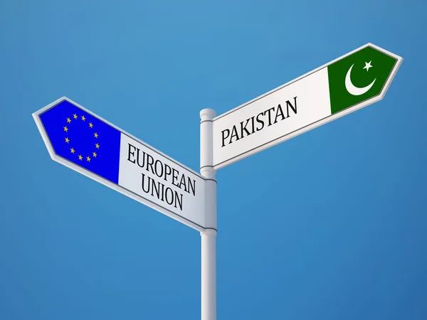 European Union Pakistan  Sign Flags Concept — Stock Photo, Image