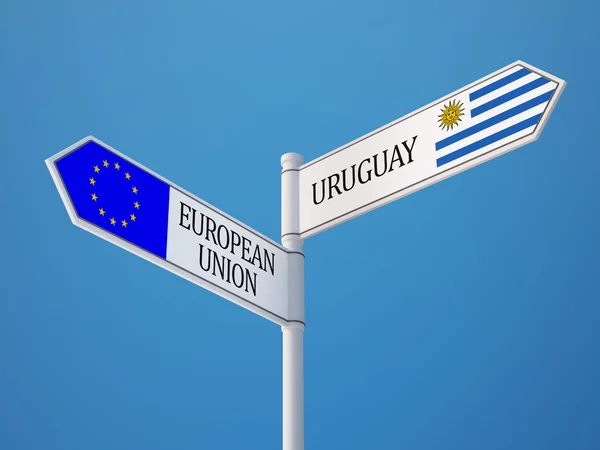 Europese Unie Uruguay teken vlaggen Concept — Stockfoto