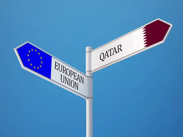 Avrupa Birliği Katar işaret bayrakları kavramı — Stok fotoğraf