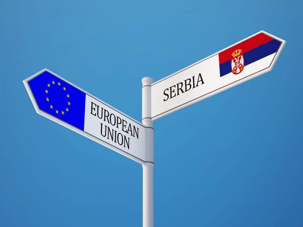 Unia Europejska Serbia znak flagi koncepcja — Zdjęcie stockowe