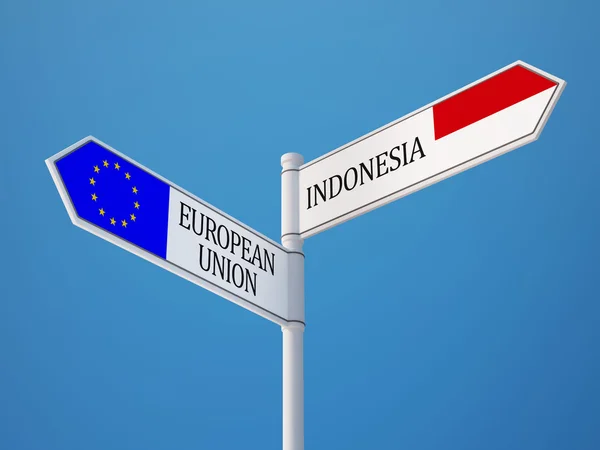 European Union Indonesia  Sign Flags Concept — Stock Photo, Image