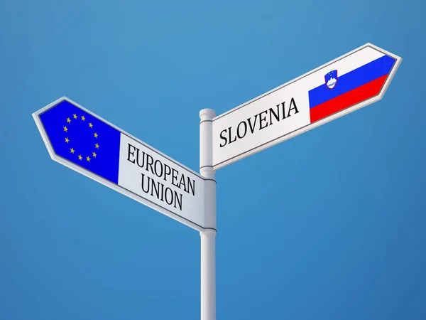 Europeiska unionen Slovenien undertecknar flaggor koncept — Stockfoto