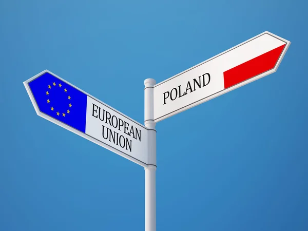 Europeiska unionen Polen tecken flaggor koncept — Stockfoto