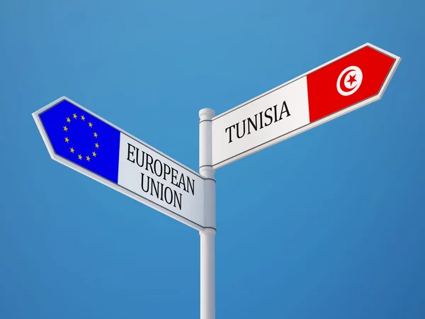 Tunisien Europeiska unionen undertecknar flaggor koncept — Stockfoto