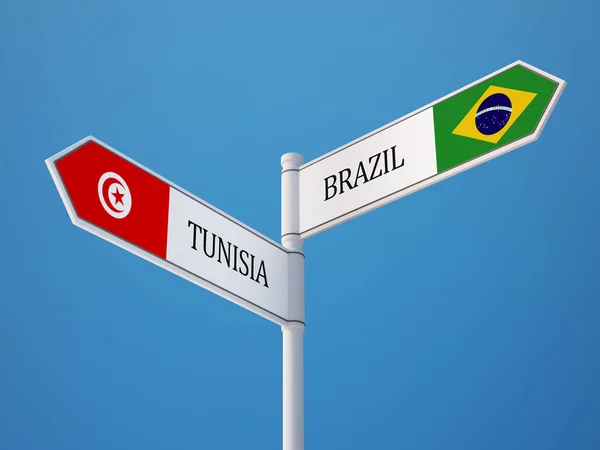 Tunisien Brasilien tecken flaggor koncept — Stockfoto