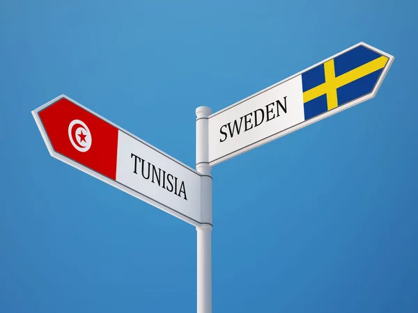 Tunisien Sverige tecken flaggor koncept — Stockfoto