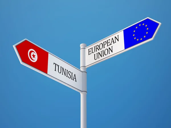 Tunisien Europeiska unionen undertecknar flaggor koncept — Stockfoto