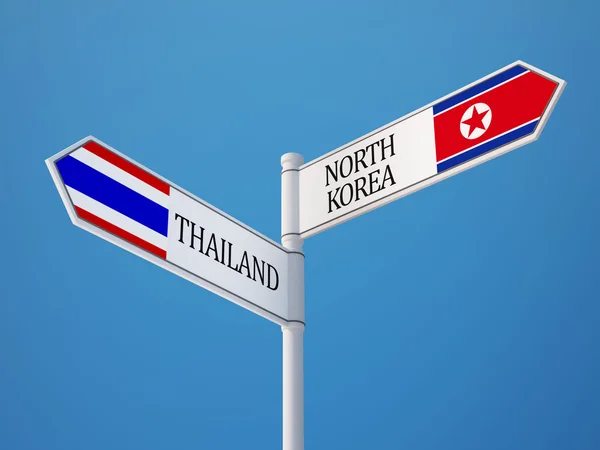 Thailand Nordkorea tecken flaggor koncept — Stockfoto