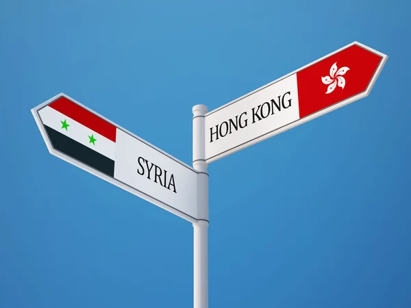 Syria Hong Kong  Sign Flags Concept — Stock Photo, Image