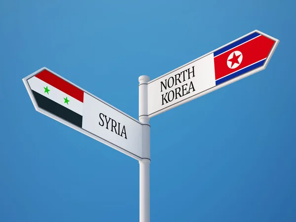 Syrien nordkoreas unterzeichnen flaggen konzept — Stockfoto