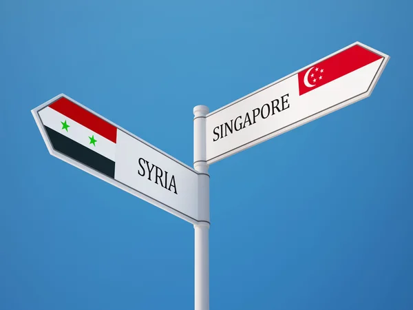 Syrien Singapore tecken flaggor koncept — Stockfoto