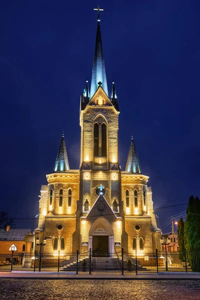 Iglesia Luterana Nocturna Ahora Bautista Lutsk Ucrania — Foto de Stock