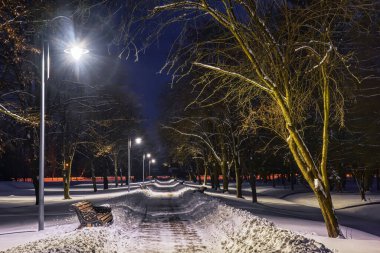Kış gecesi sokağı karla kaplı..