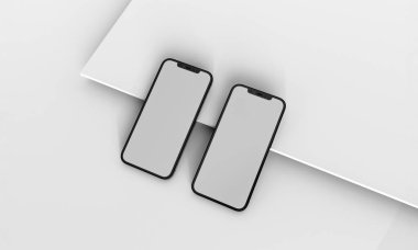 3d render illustration generic phone mock up in a white design high key