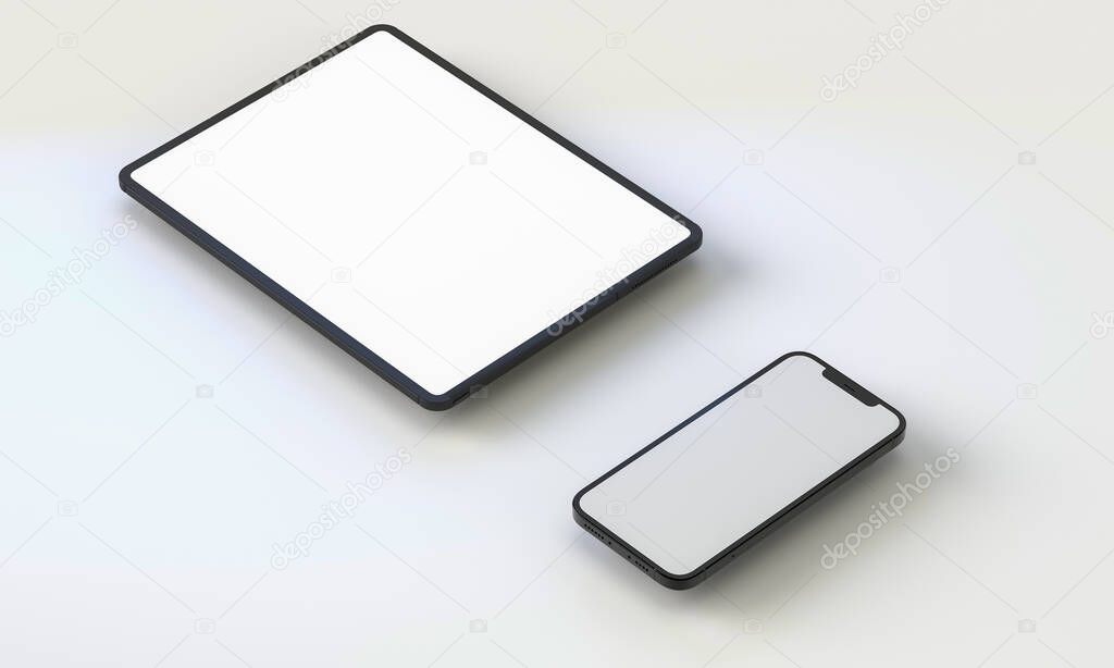 3d render illustration generic phone mock up in a white design high key