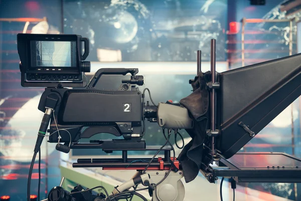 Television studio with camera and lights - recording TV NEWS — Stock Photo, Image