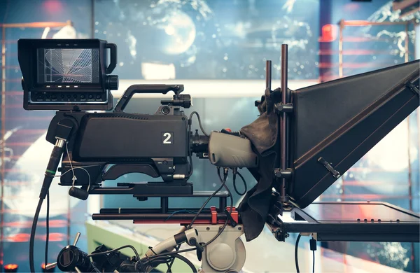 Television studio with camera and lights - recording TV NEWS — Stock Photo, Image