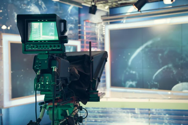 Television studio with camera and lights - recording TV NEWS — Stock Photo, Image